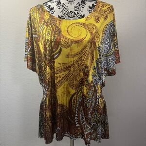 Appropriate Behavior Top plus Size 2X (18-20) Gold Satin Paisley Tunic Boho